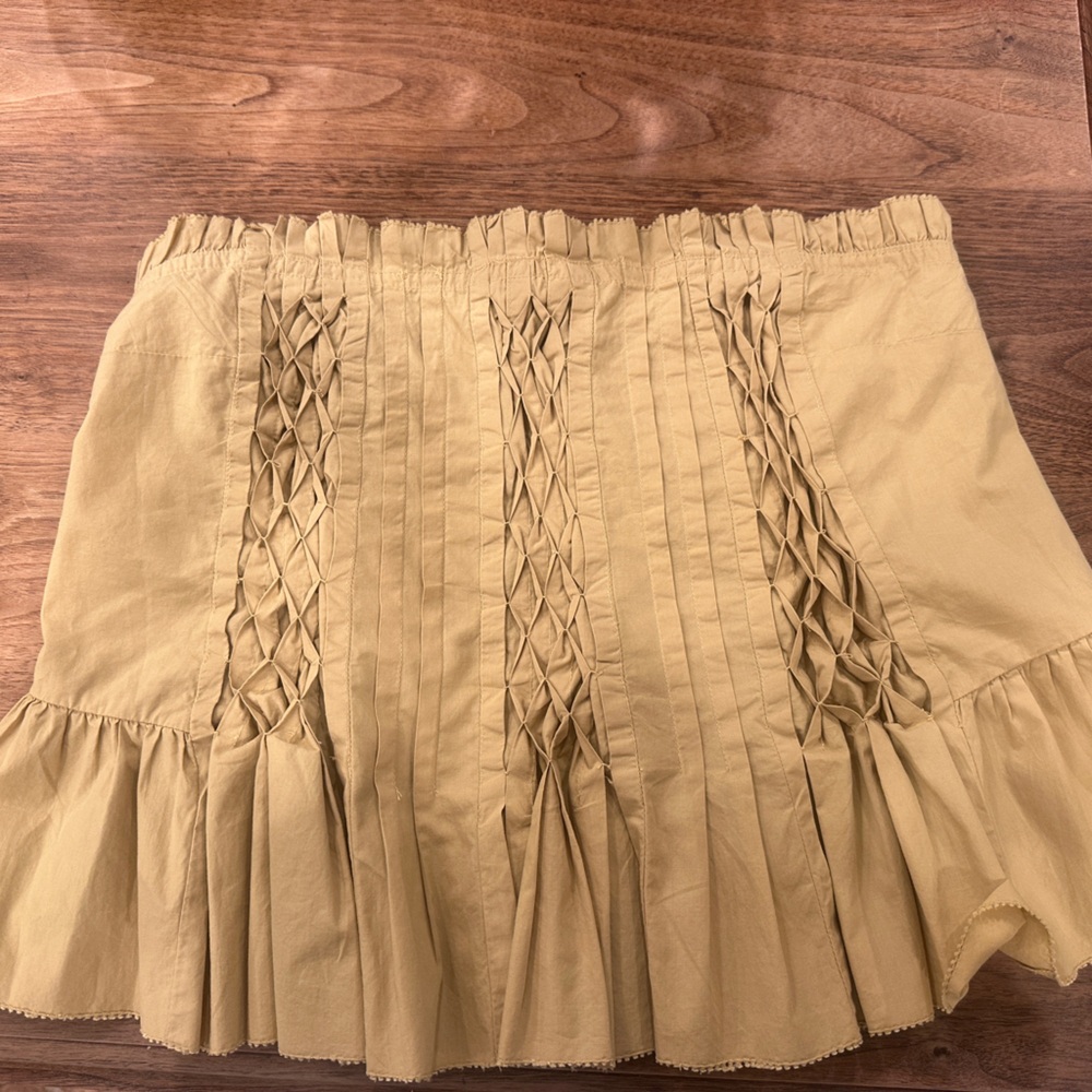 Anthropologie Tan Smocked Ruffled Top